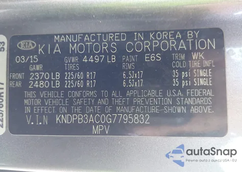 2016 Kia Sportage Lx z USA, uszkodzony, nr VIN KNDPB3AC0G7795832